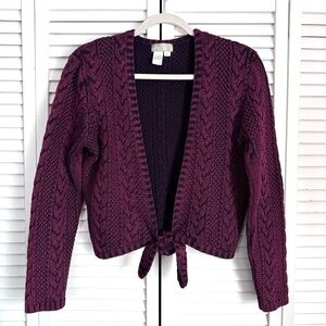 The Territory Ahead Cable Knit Open Cardigan Sweater Tie Knot Purple Small